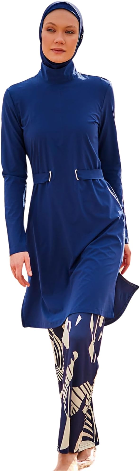 Islamic Full-Length Modest Swimsuit for Muslim Women | 4 PCS Burkini Set Top Pants Cap Bustier | Long Sleeve Rash Guard