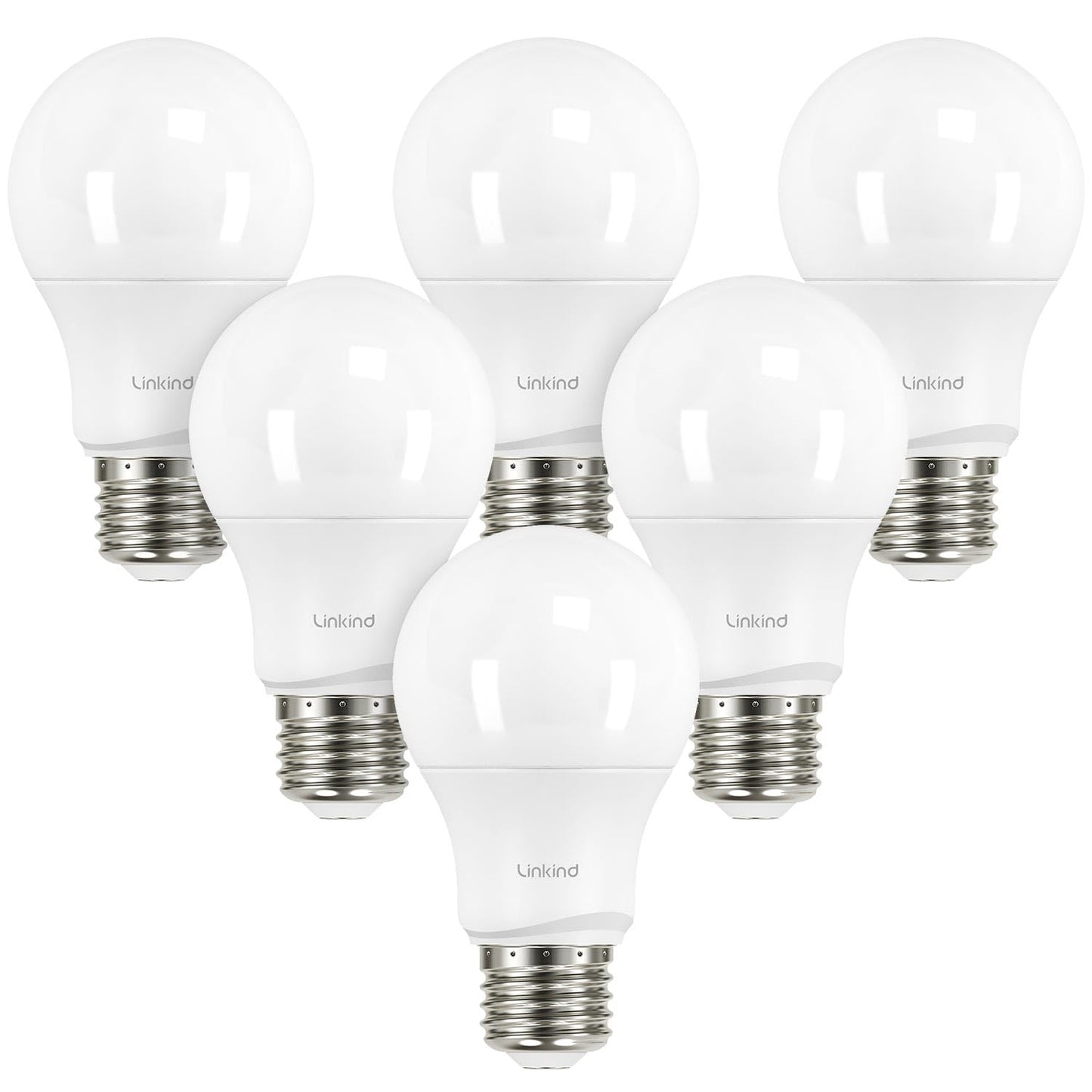 Linkind Dimmable A19 LED Light Bulbs, 40W Equivalent, 5000K Daylight, E26 Base, 6 Count, UL Listed, Plastic