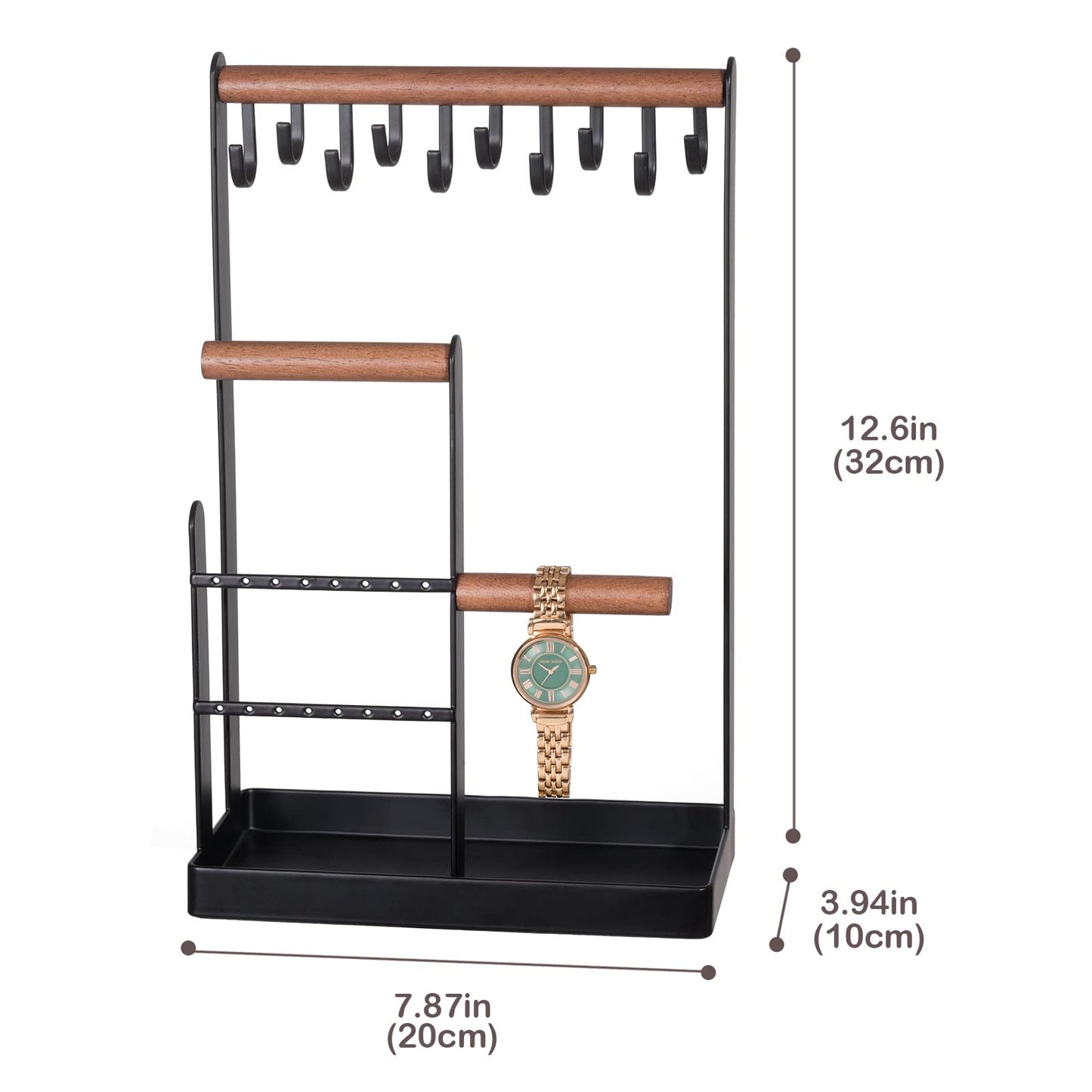 ProCase Jewelry Organizer Stand Holder, 4-Tier Tower Rack with Earring Tray and Holes, 10 Hooks Necklaces Hanging Storage Tree D