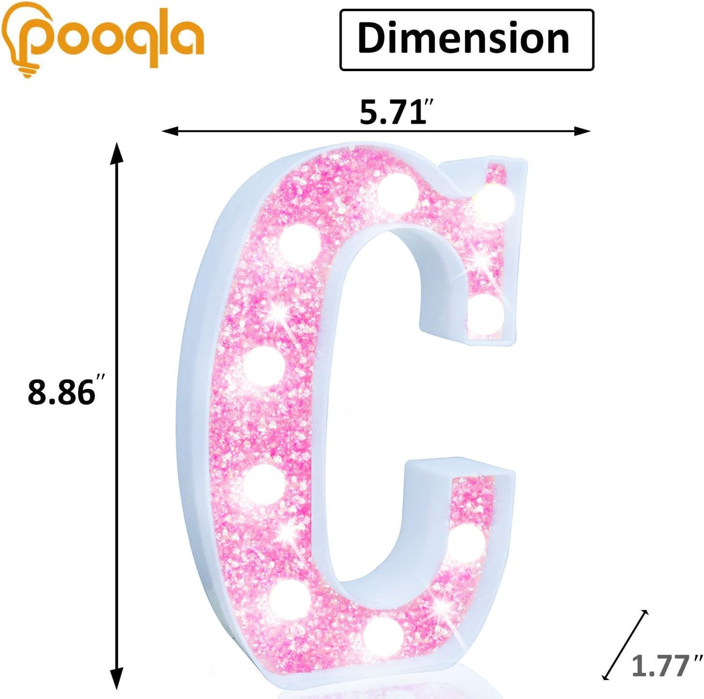 Pooqla Led Marquee Letter Lights  Light Up Pink Letters Glitter Letter Sign For Girls Gifts  Battery Powered For Night Light Birthday Party Wedding Home Bar Christmas Decoration  Cool White Pink C