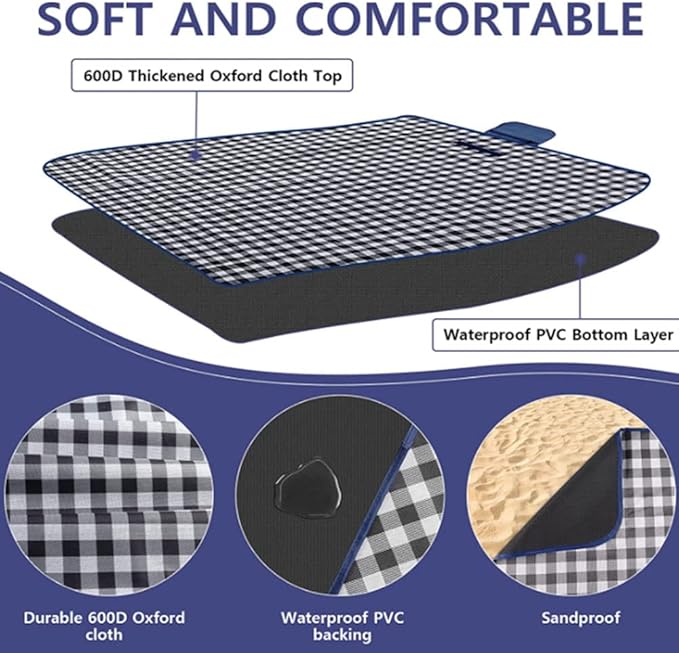 K Y KANGYUN Picnic Blanket|Beach Mat|Picnic Blanket for Indoor and Outdoor, 80" x 60" Sandproof Waterproof Larger Mat for Beach, Travel, Camping, Hiking, Park Grass,Machine Washable, Foldable.