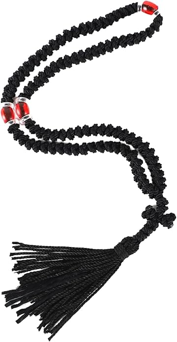 Handmade Orthodox Prayer Rope 100 Knots with Red Bead,Prayer Beads Christian Greek Komboskoini Chotki,Greek Orthodox Cross...