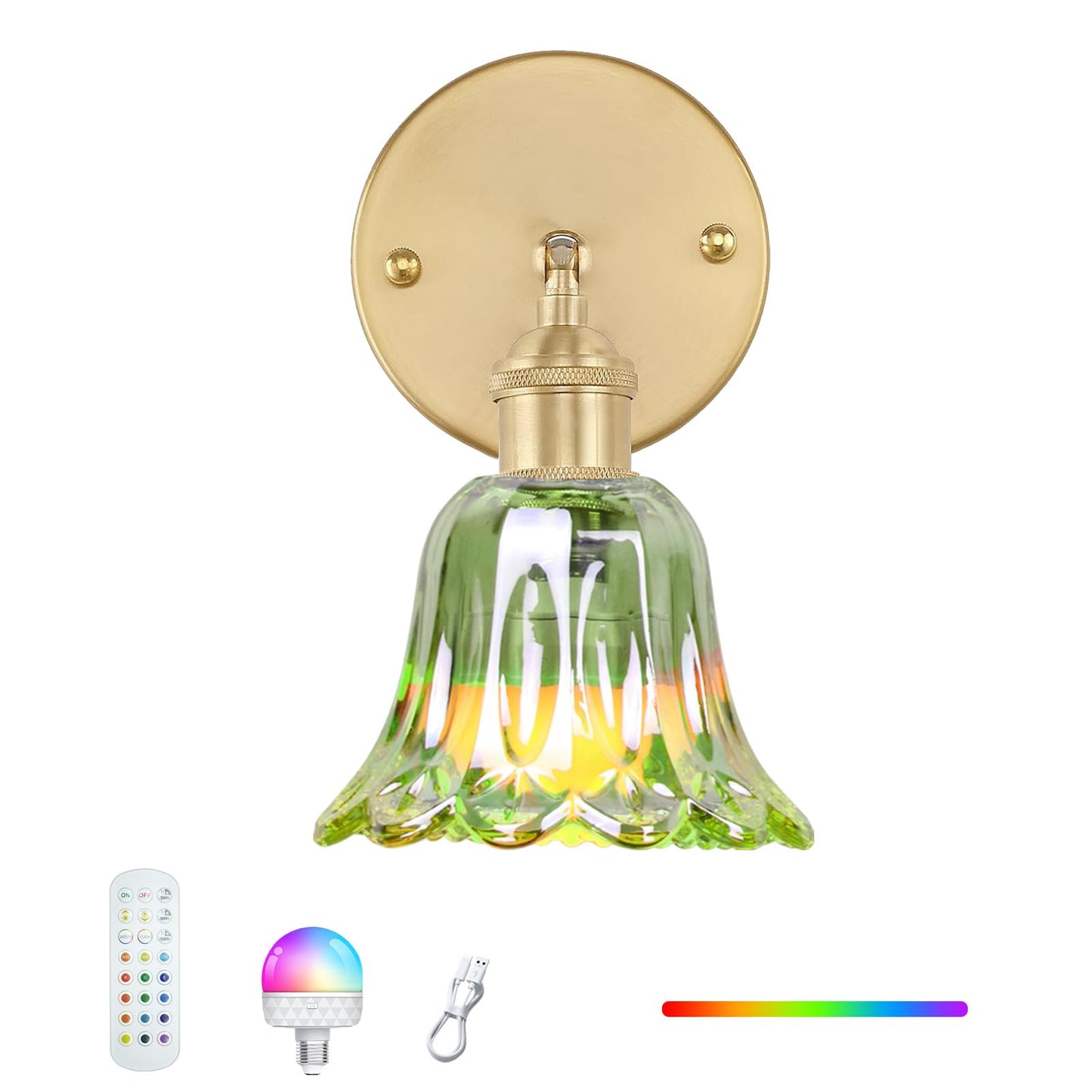 GEEZO Vintage Battery Operated Wall Sconce with Remote Control, Pineapple Green, 1 Pack, Model GEEZO-Y-2, Polyester Material