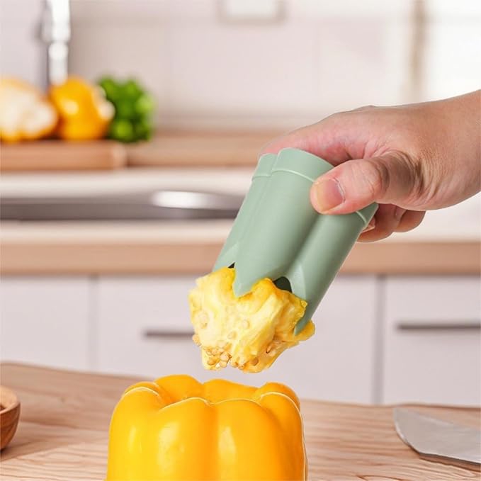 Pepper Corer, 2 in 1 Red Bell Pepper Seed Corer Remover Tool, Fruit & Vegetable Corers Quick Cave Tools for Jalapeno Cutter Deseeder, Green