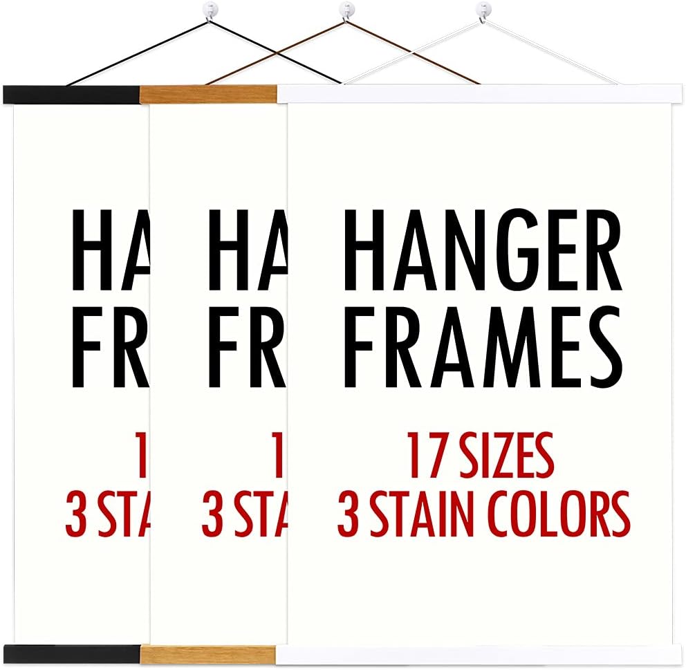 Ywlake Magnetic Poster Hanger, 28x22 28x40 28x20 Poster Frame Wood Wooden Magnet Print Posters Dowel Scroll Hanger Hangers Hanging Kit for Walls Map Canvas Artwork (Black, 28")