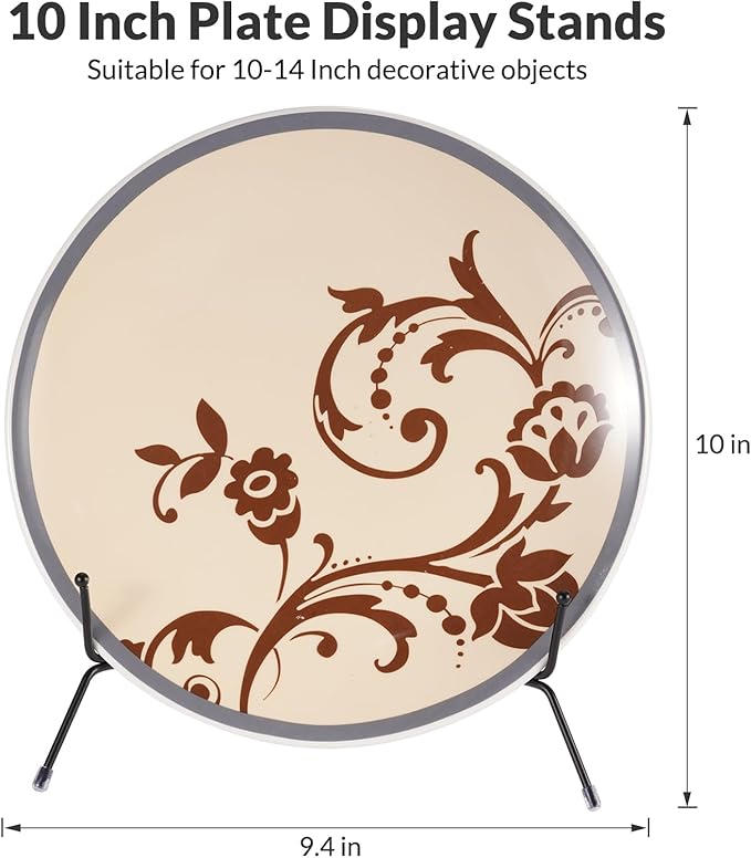 2 Pack Improved Anti-Slip Plate Stands, 10 Inch Black Iron Display Stands for Frames, Pictures, Books, Artworks