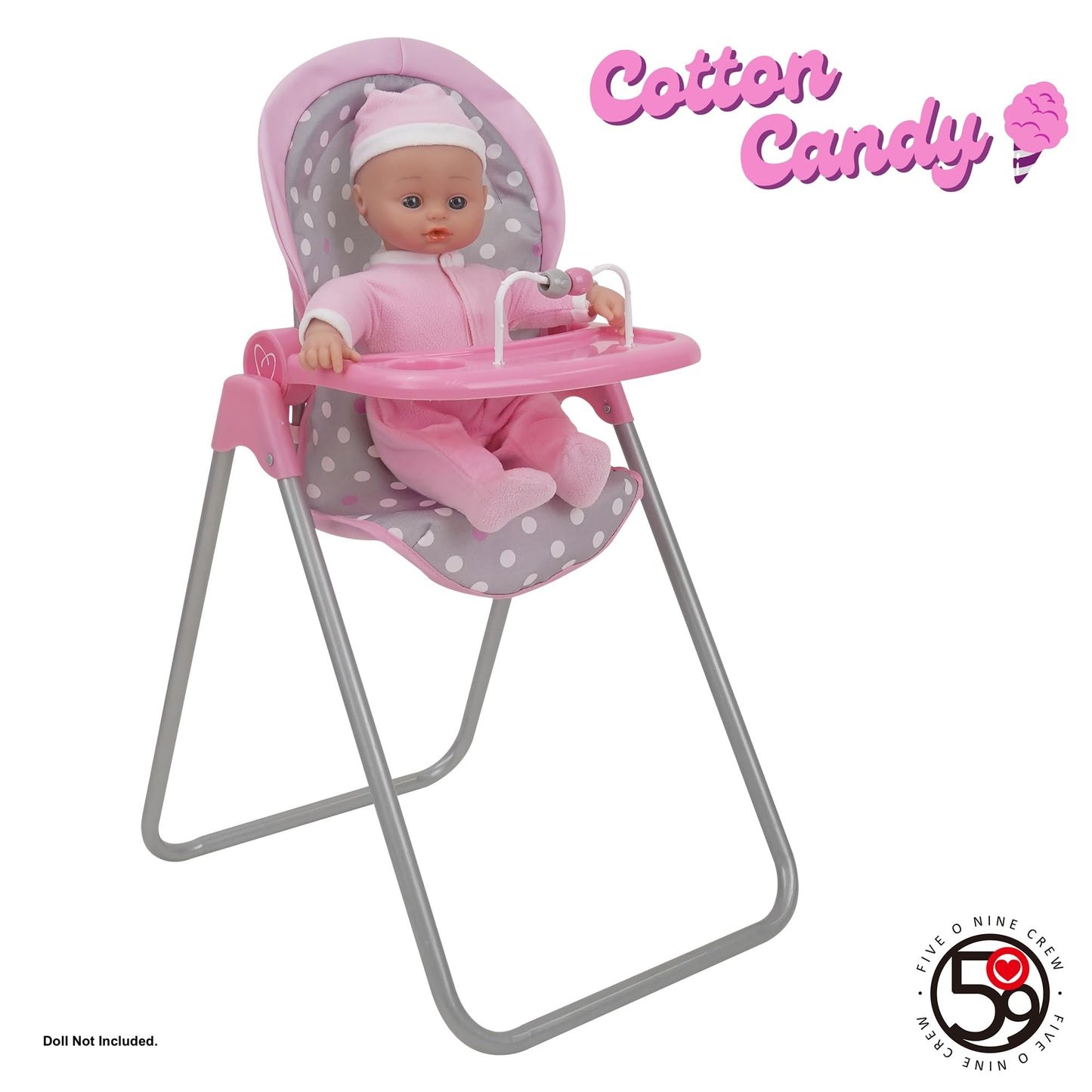 509 Crew: Cotton Candy Pink: Foodie Doll Highchair - Pink, Grey, Polka Dot - for Dolls Up to 21", Sturdy, Kids Pretend Play, Ages 3+