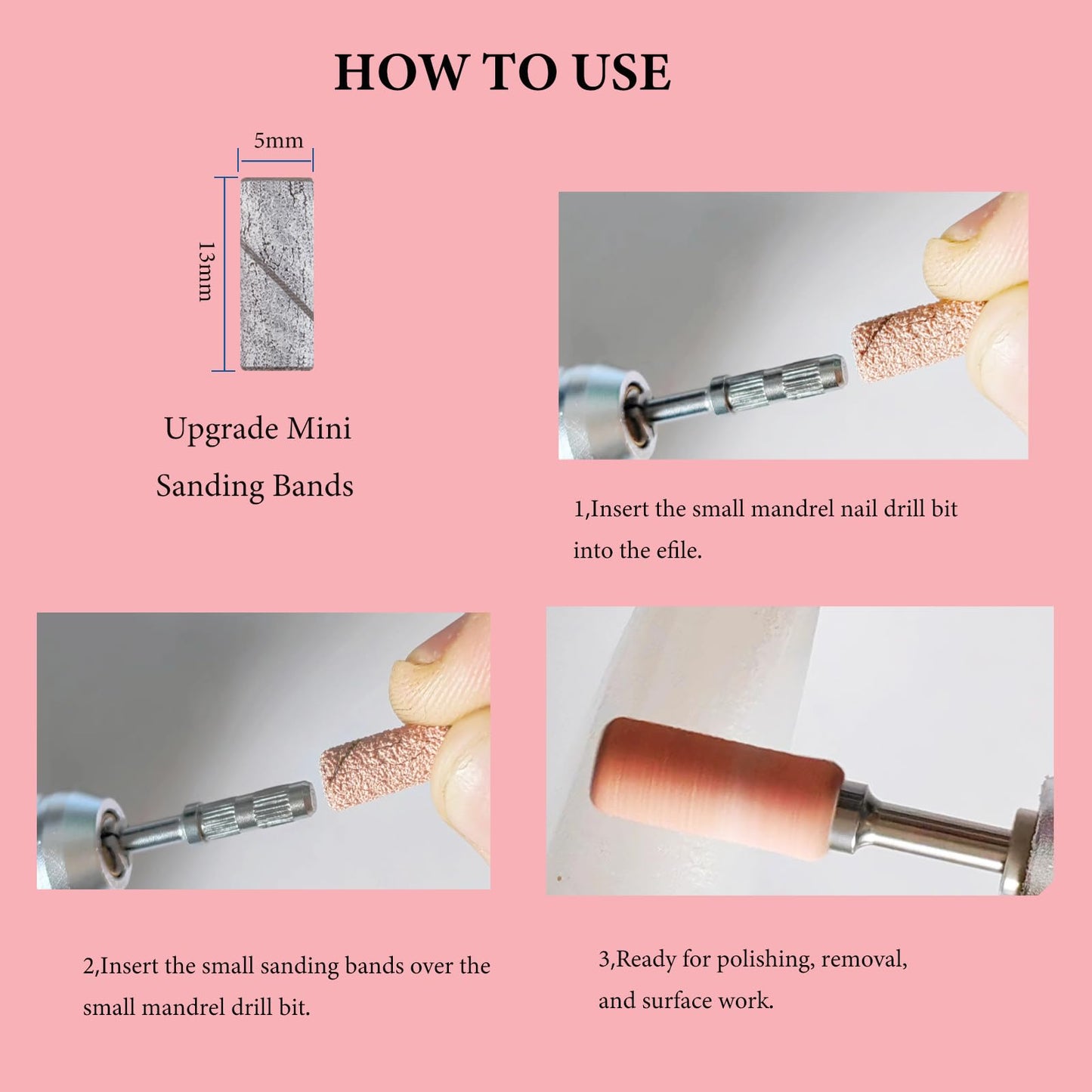 BITNBITH 100pcs Small Nail Sanding Bands for Nail Drill,3.1mm Mini Nail Sanding Mandrel Bits 120 Grit Medium Nail File Bits for