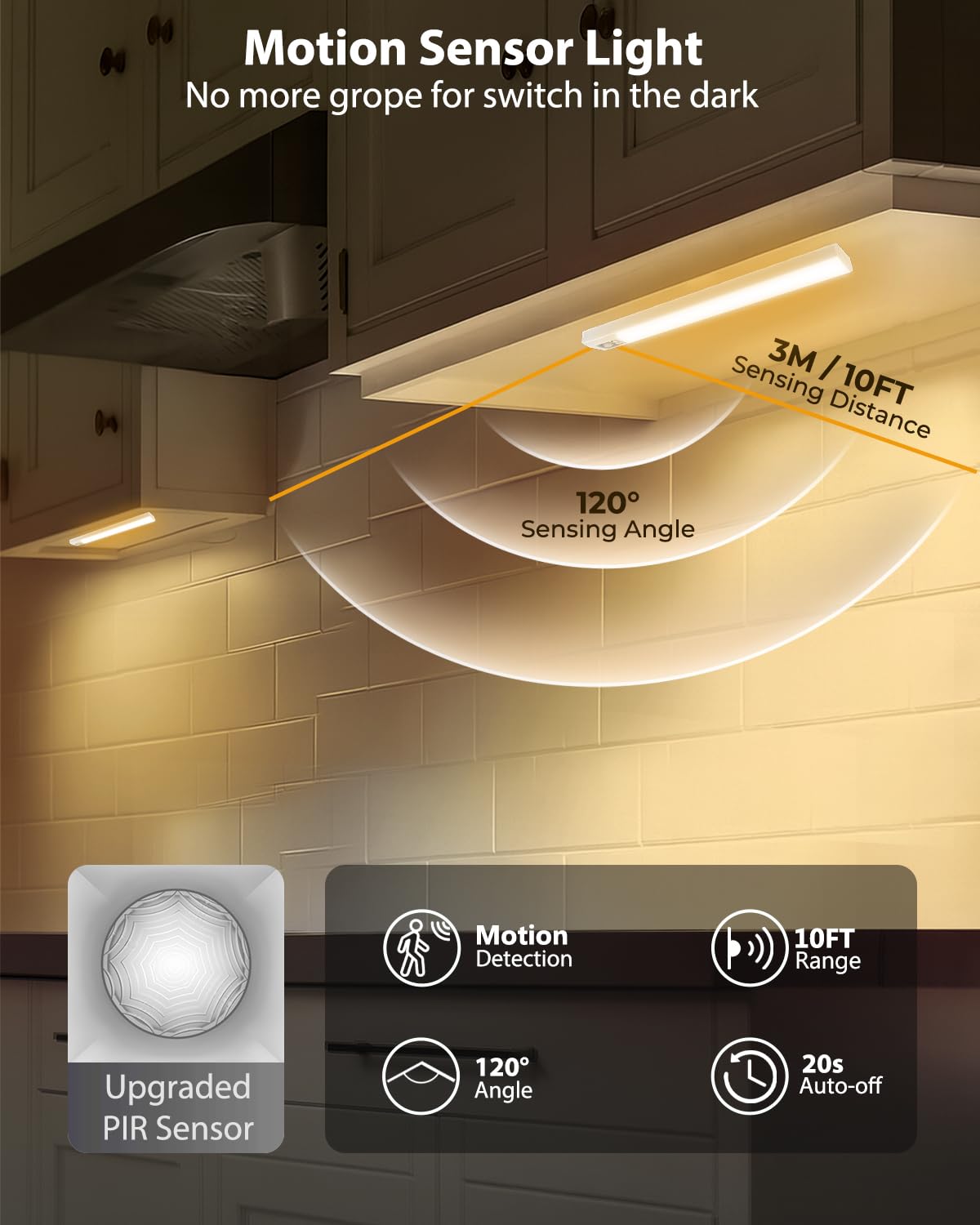 10  Under Cabinet Lighting  68Leds Motion Sensor Light Indoor  Rechargeable Battery Magnetic Closet Light  Wireless Under Counter Lights For Kitchen  Stairs  2-Pack Warm Light