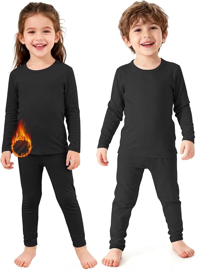 Zando 2 Set Kids Thermal Underwear Set - Kids Thermal Top and Bottom Winter Long Johns Fleece Lined Base Layer for Boys Girls