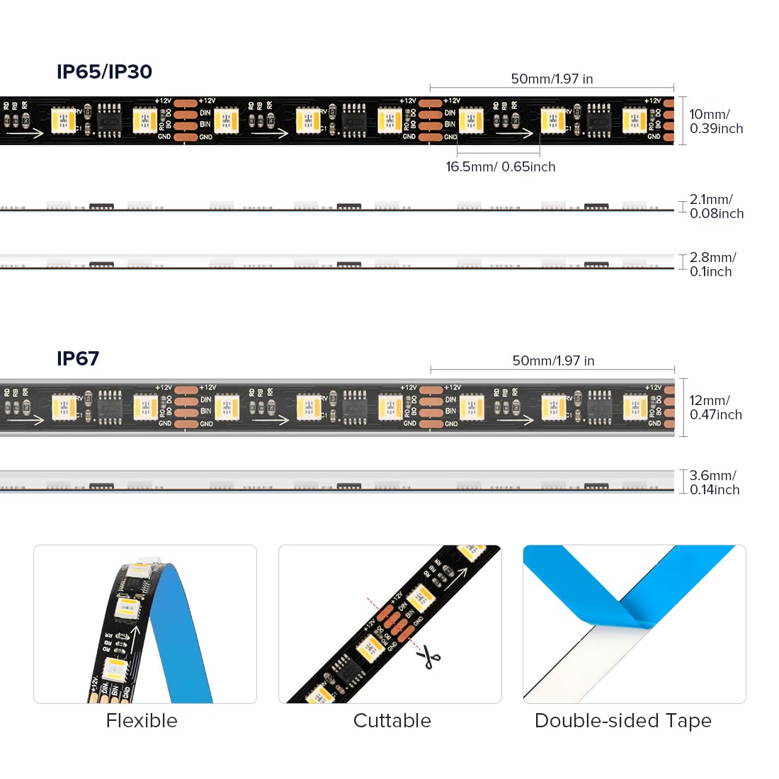 Btf-Lighting Ws2805 Ic Rgbcct Addressable Dual Data Led Strip 5050Smd 16.4Ft 60Led/M 20Pixel/M 5 Colors In 1 Chasing Color Rgb+Cct 3000K-6500K Lights Strip Ip30 Dc12V(No Adapter Or Controller)