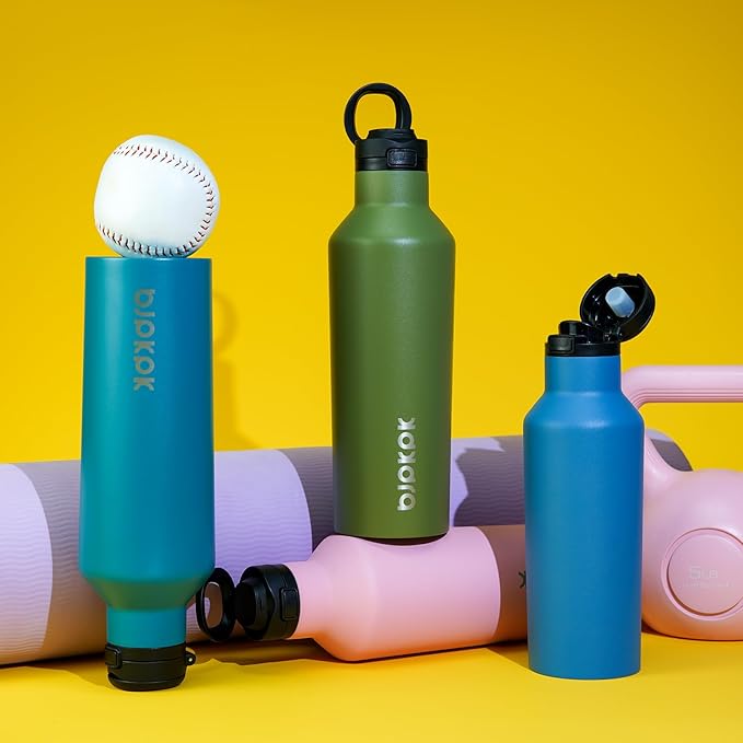BJPKPK Insulated Water Bottle With Straw 17oz Stainless Steel Water Bottles With 2 Lids And Carry Handle Reusable Travel Metal Thermal Flask,Sea Blue