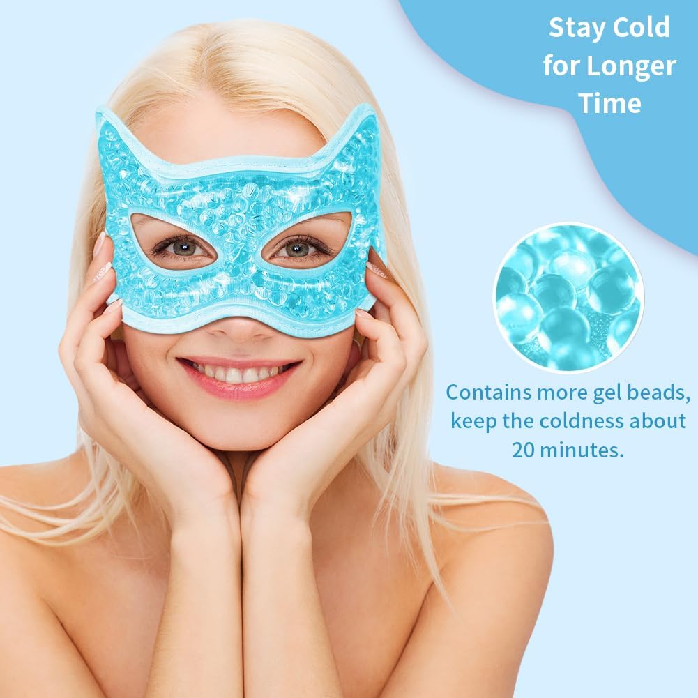 Cooling Eye Mask, Gel Eye Mask Hot Cold Use, Cold Eye Mask for Puffy Eyes, Dry Eyes, Headaches, Migraines, Sinus, Dark Circles (2 Blue)