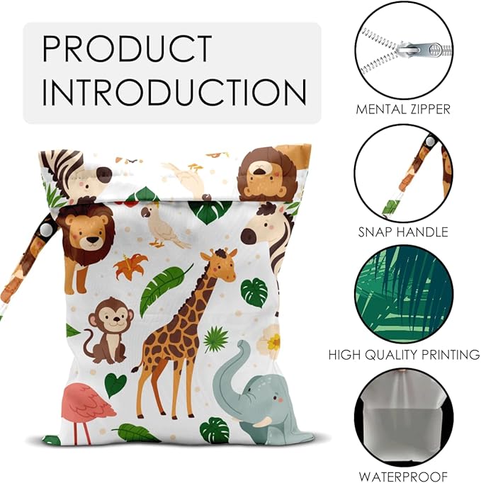 Wet Bag for Swimsuit Travel Pool Baby Cloth Diapers Dirty Yoga Gym Clothes Beach Bags Summer Gifts for Women Men Beach Vacation Essentials Jungle Animals Waterproof Wet Dry Bag Travel Laundry Bags