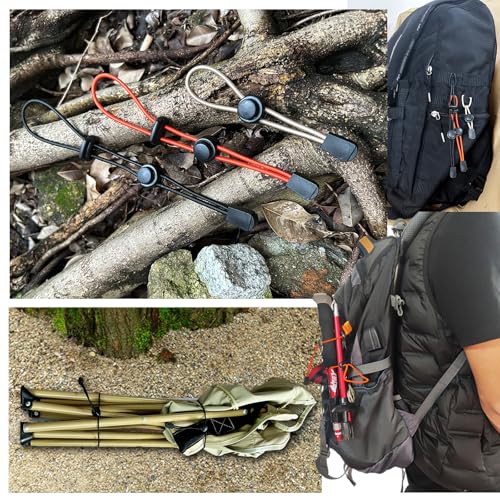 Tactical Hiking Pole Holder - Heavy Duty 3.0mm Elastic Cord, Hands Free Umbrella & Gear Attachment for Backpack