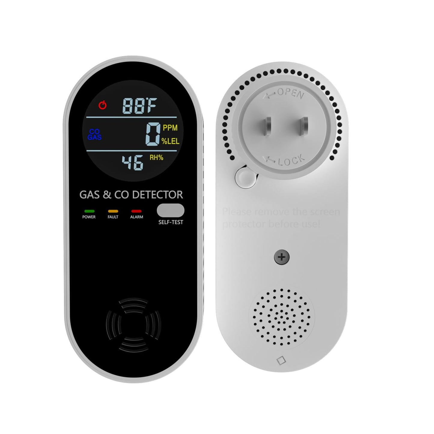 Natural Gas Detectors &Plug in Carbon Monoxide Detector， 4 in 1 Co and Gas Detector Temp Humidity Monitor，Propane, LPG, Gas Detector for Home，Kitchen,Hotels，RV.（1 Pack）