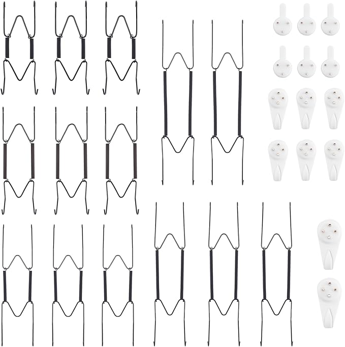 Bilillo 14 Pcs Plate Hangers for Wall - 4/6/8/10/12 Inch Invisible Plates Hanger, Stainless Steel Plate Holders with 14 Pieces Wall Hooks for 4 to 14 Inch Decorative Plates and Arts (Black)