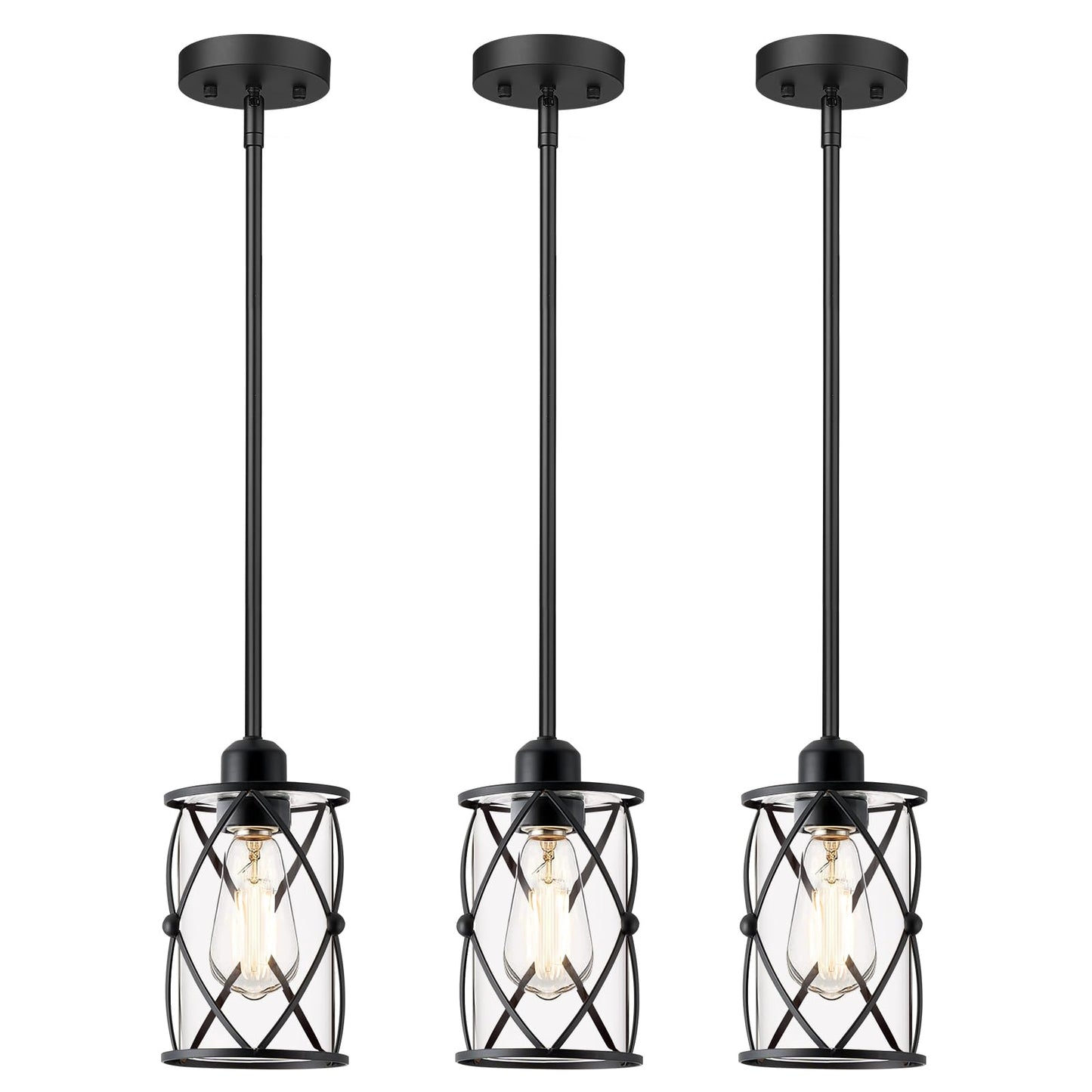 Osimir Glass Pendant Lights 3 Pack, Black, Modern Mini Hanging Light for Kitchen Island, Model CH9176BK-3PK