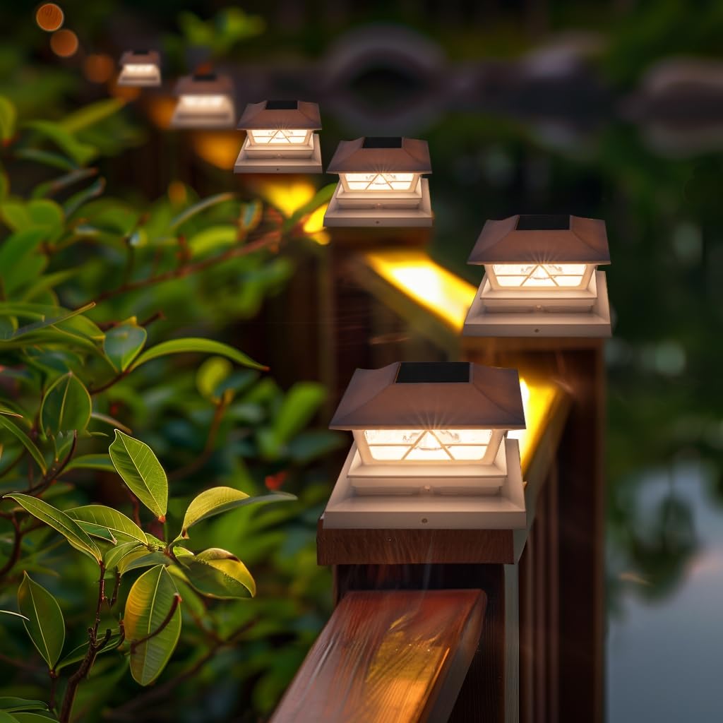 TW SHINE Solar Outdoor Fence Post Lights, 8 Pack, Waterproof, Warm White/Cool White, for 4x4 5x5 6x6 Wood Posts, White