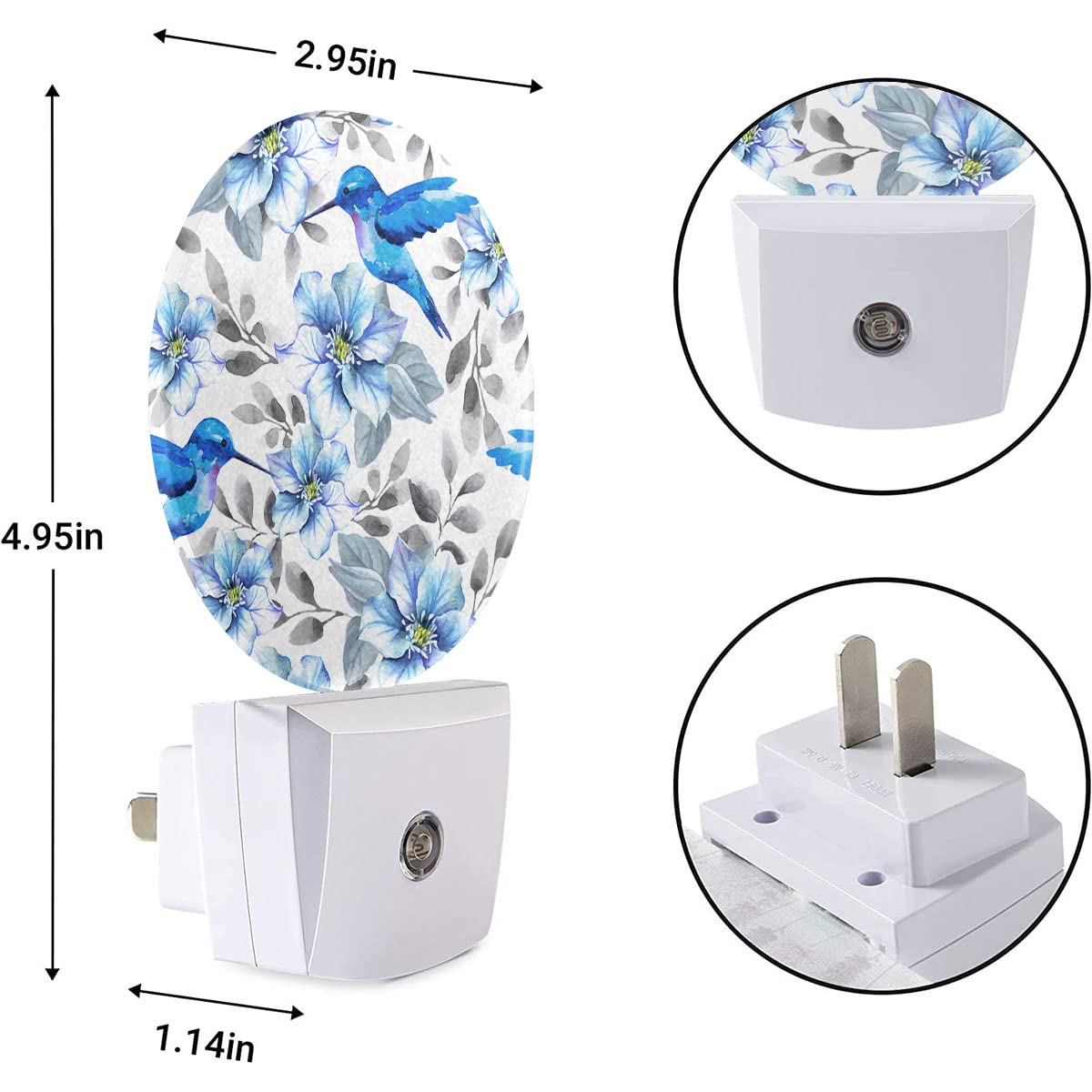 Ekobla Blue Hummingbirds Floral Night Light Birds Peony Flowers With Leaf Plug-In Nightlights Auto On/Off Led Lighting 0.5W Sleep Friendly For Men Women