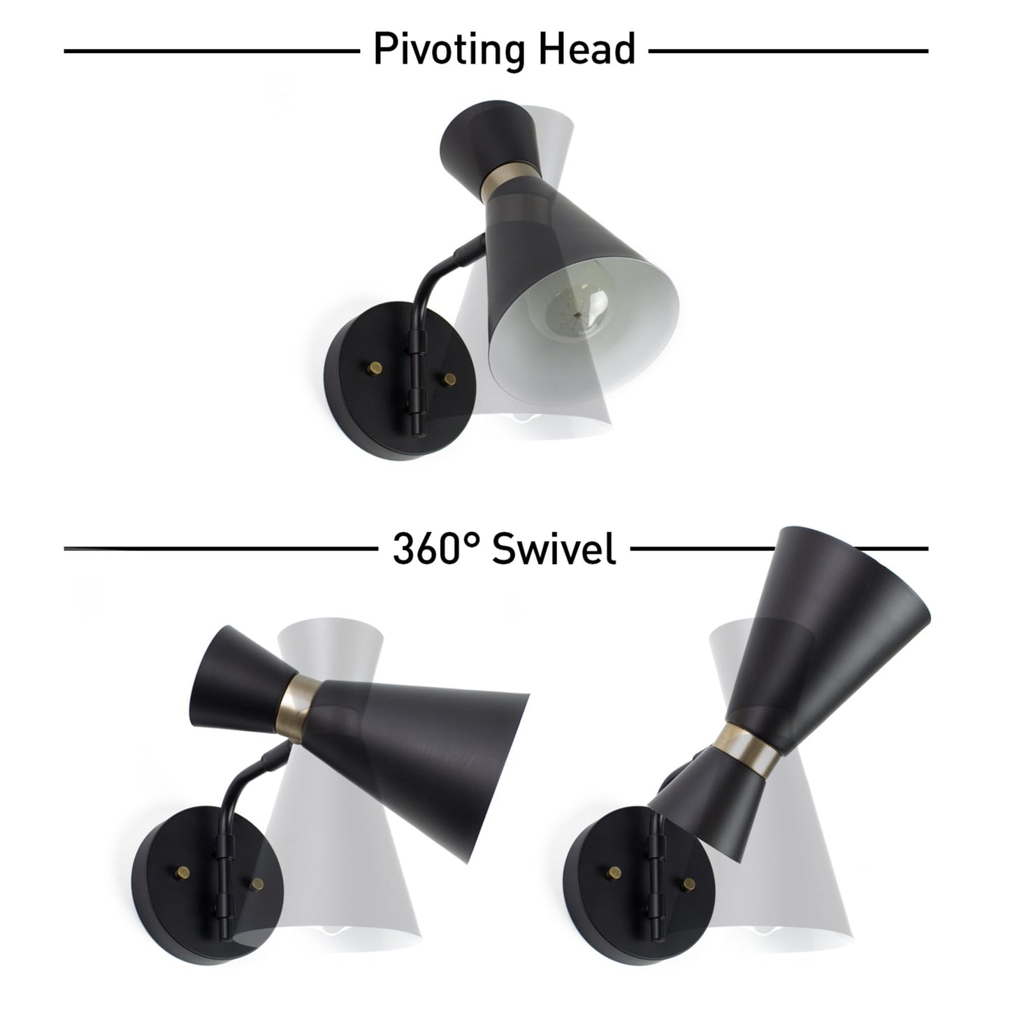 GLOBE Electric 65855 Belmont Wall Sconce, 1-Light, Satin Black with Gold Accents, No Size