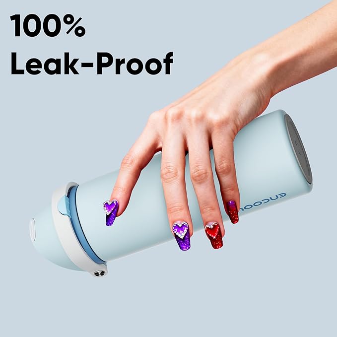 Insulated Water Bottle with Straw - Encool Stainless Steel Water Bottle with Push Button Lid, Leak-Proof & BPA-Free, Keeps Cold for 24 Hours for Sports, Travel, Gym (24 oz, Jungle Mist)