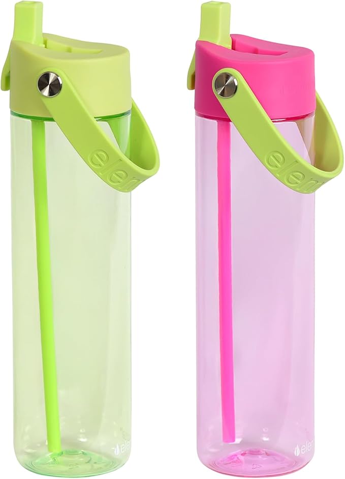 Elemental Splash Water Bottles - BPA-Free Tritan Plastic Reusable Water Bottle with Strap - Ideal for Gym and Sports Leak Proof when Spout is Closed - Lime & Dragon Fruit - 26oz (2 Pack)