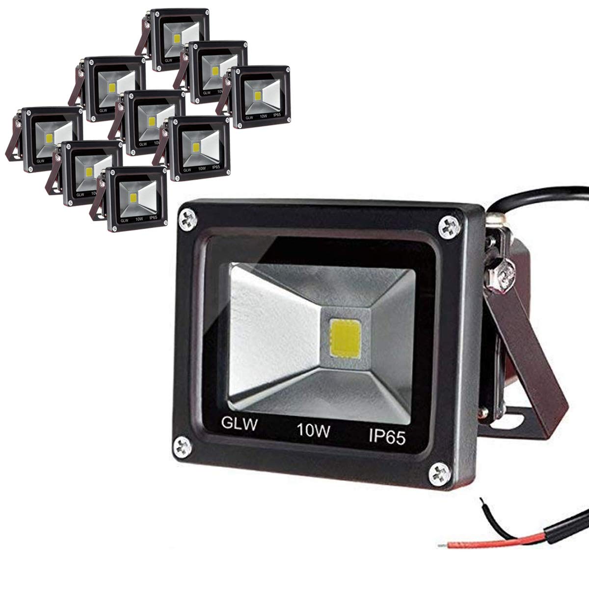 Glw 10W Led Flood Light - 12V Waterproof Outdoor Lights, 750Lm, 10 Pack, Black Case, Equivalent To 80W Halogen, Model 6085