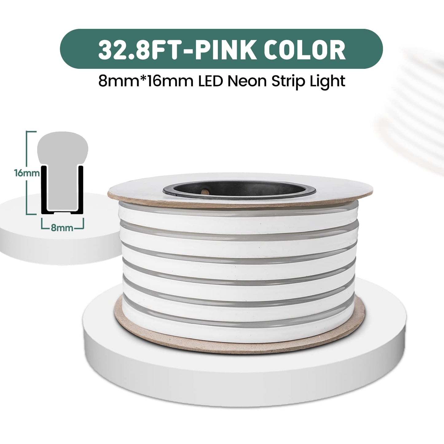 Gzbtech Flexible Led Neon Rope Lights 33Ft Ac 110-120V Waterproof Strip Light  120 Leds/M Cuttable Connectable Neon Lighting For Indoor Outdoor Home Decor/Commercial Building Use-Pink 10M