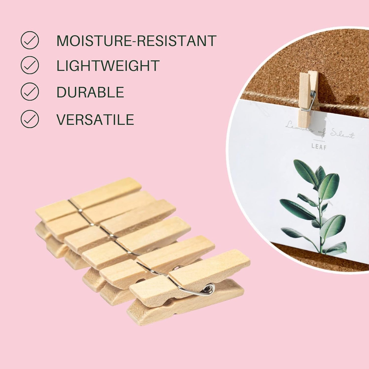 Small Clothes Pin, Mini Clothespins, 100 PCS Mini Clothes Pins Wooden with Storage Bag, Small Clothes Pins for Photos, Crafts, Hanging Clothes, Baby Shower, Display Artwork