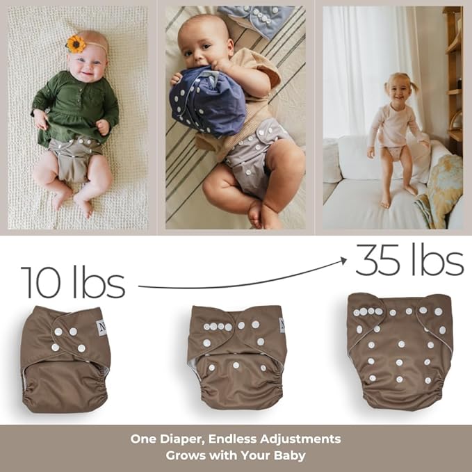 Nora's Nursery Cloth Diapers 7 Pack with 7 Inserts & 1 Wet Bag - Waterproof Cover, Washable, Reusable & One Size Adjustable Pocket Diapers for Newborns and Toddlers - Toy Box