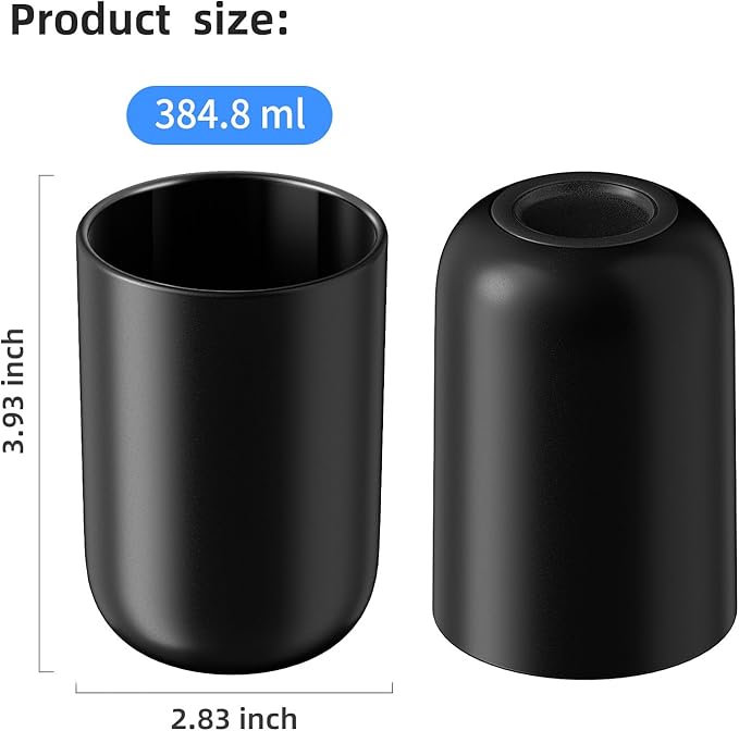 MOPMS Toothbrush Cup 13oz 380ml, Unbreakable Reusable Bathroom Tumbler 1Pc, Non-Slip Plastic Bathroom Cup Toothbrush Holders for Bathroom, Black