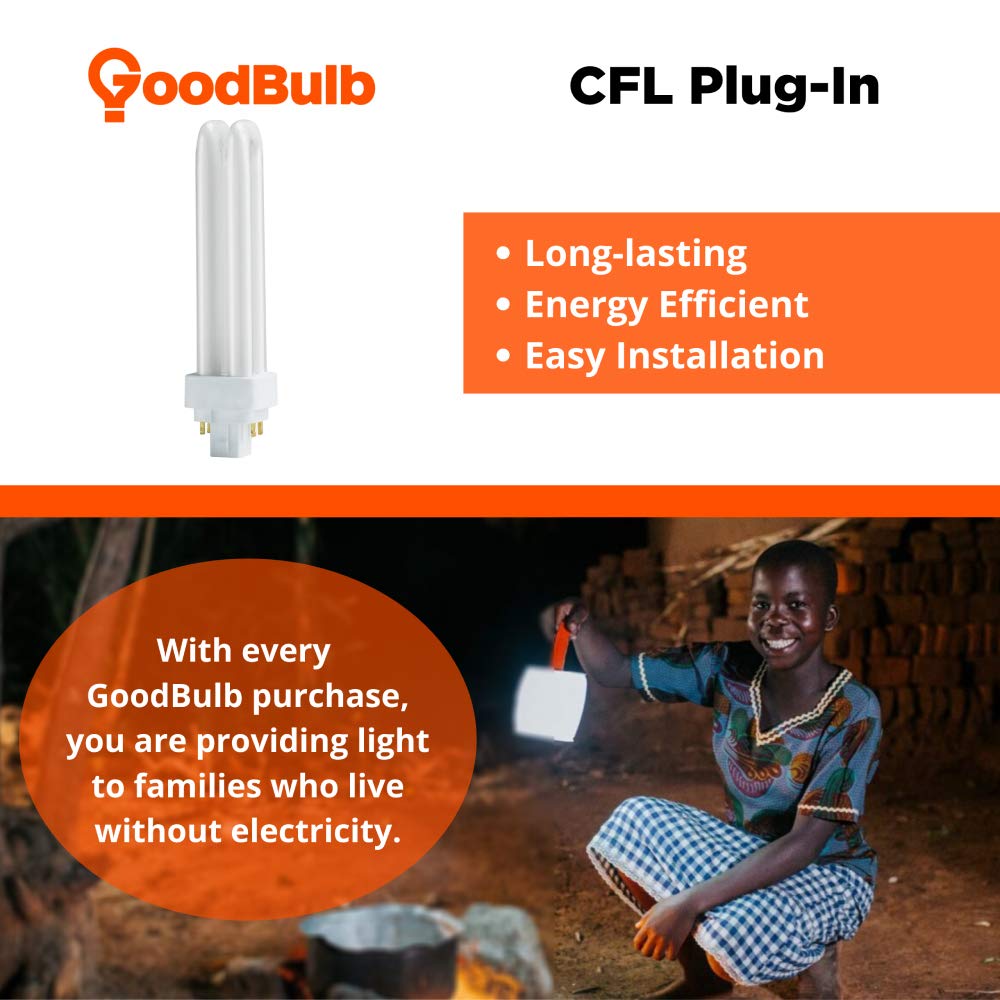 Goodbulb 18 Watt Cfl Light Bulbs | 4 Pin G24Q-2 Base 5000K Daylight | 18W High Output 1200 Lumens | Double Tube Compact Fluorescent Light Bulbs Plug-In | Car Dealership Lighting | 10 Pack