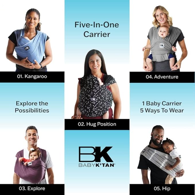 Organic Baby K'tan Baby Carrier 100% GOTS Certified Cotton: #1 Easy Pre-Wrapped 5 in 1 Baby Sling | Ready to Wear | Pillowy Soft Hands Free Infant Wrap | Newborn to Toddler up to 35lb (See Size Chart)
