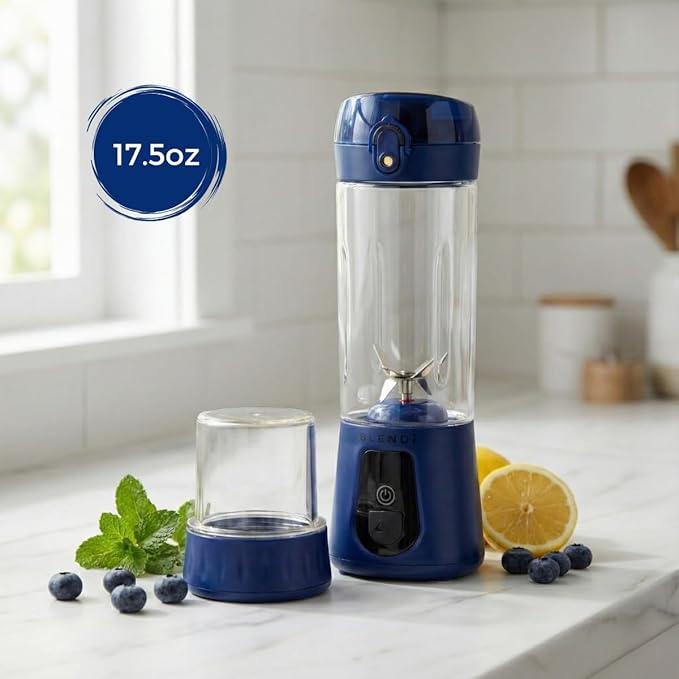 BLENDi Pro+ Portable Blender (17.5oz, Navy Blue) – Powerful Ice Crushing 120W Motor, USB-C Rechargeable, Cordless Personal Blender Smoothies & Shakes – BPA-Free, Self-Cleaning, Travel-Friendly