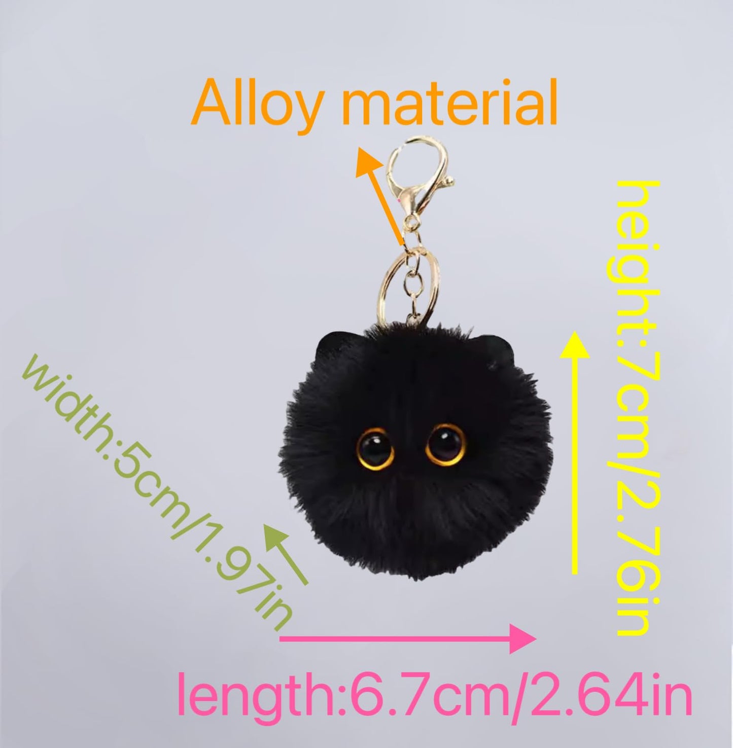 TVRTFQ Cute Cat Head Plush Keychains Black Cat Pom Pom Keychain Creative Animal Car Keychain Mini Cartoon Kawaii Backpack Pendant Birthday Fashion Gift for Women (1, Black)