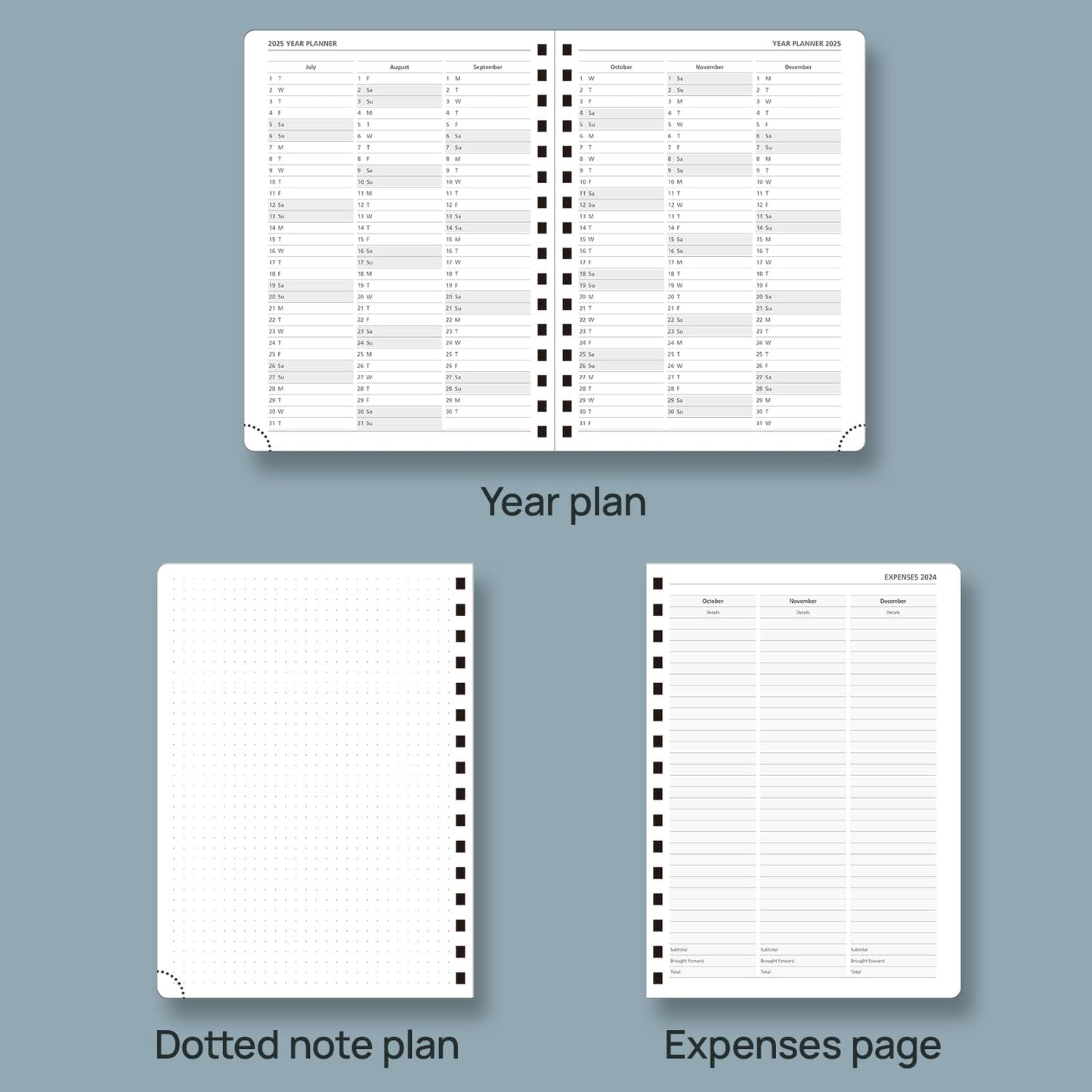 POPRUN 2025 Planner (Medium Size 8.5'' x 6.25'' Wire-Bound Hard Cover) Daily Weekly and Monthly Calendar - Agenda 2025 with Hourly Schedule & Vertical Weekly Layout, Monthly Tabs - Haze Blue