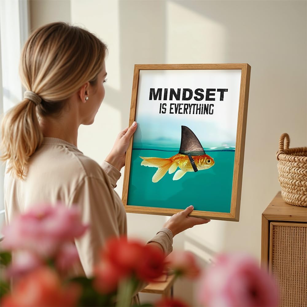 Motivational Wall Art Posters for Home, Office FRAMED - Mindset is Everything - LARGE 11X14 - Inspirational Gifts for Men, Students - Entrepreneur Wall Art - Uplifting Self-Improvement Positive Quotes
