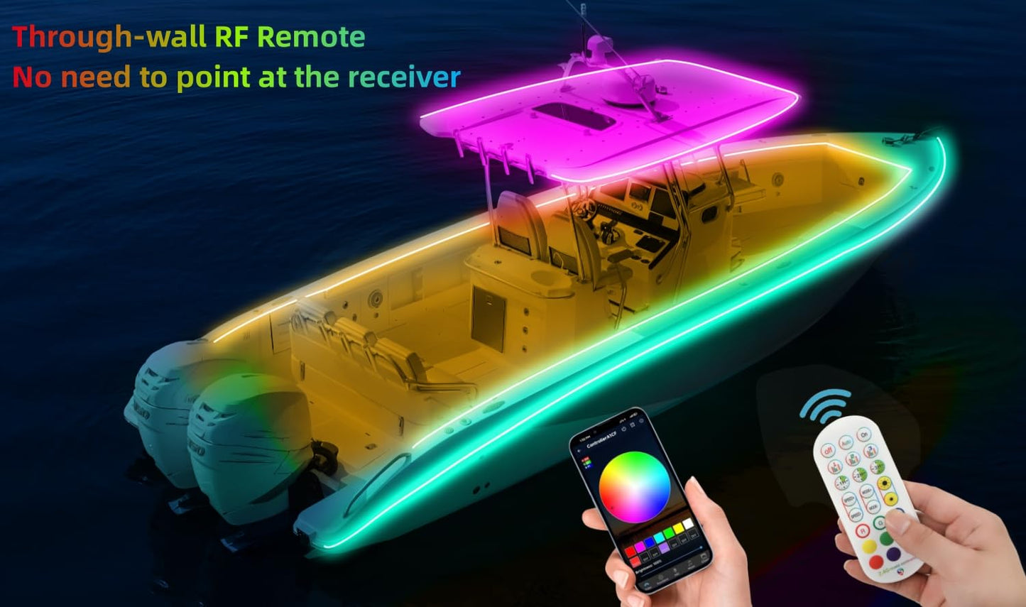 Rolightic 65.6Ft Led Boat Lights  12V App Rf Remote Control Pontoon Boat Lights  Ip66 Waterproof Rgb Marine Strip Lights  Boat Interior Light  Boat Deck Light For Bass Boat  Fishing Boat  Yacht