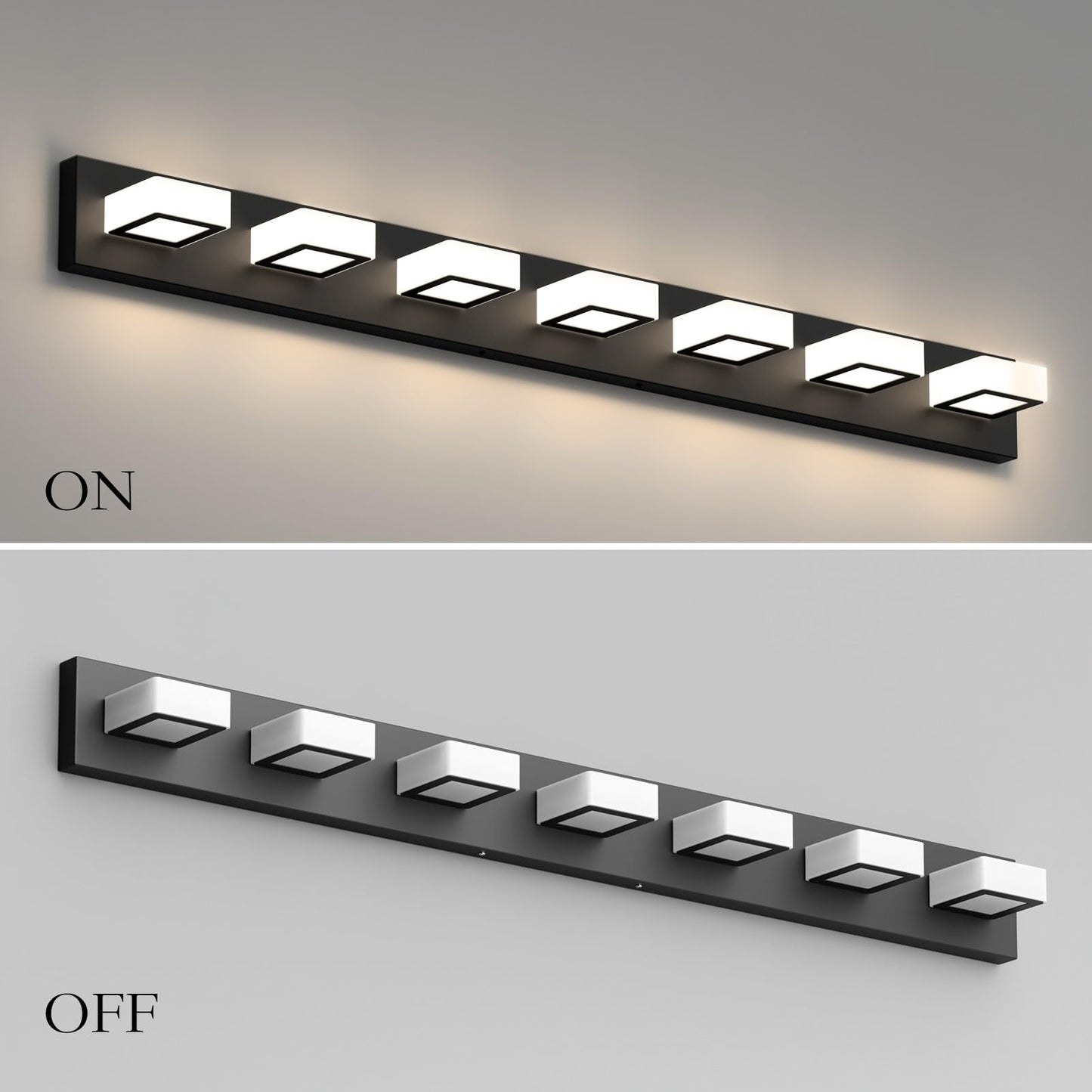 Ralbay 46 Led Vanity Lights, 7 Lights, Matte Black Metal, Natural White Light 4500K, Modern Bathroom Fixture