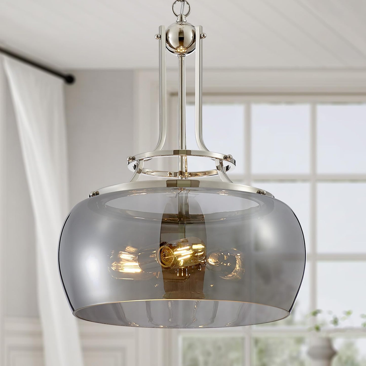 WUZUPS Nickel Chandelier Pendant Light Fixture, Electroplated Gray, 3-Light, H 20.9in W 15.9in, Model USHD30308GR