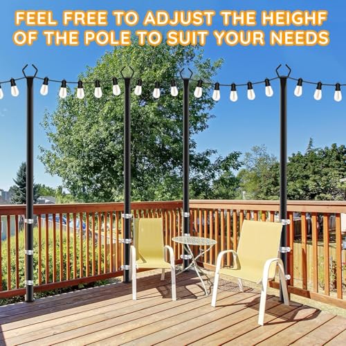 6 Pack String Light Poles, Outdoor String Light Pole 10 ft Forked Metal Light Pole with Adjustable Outdoor Light Stand, De...