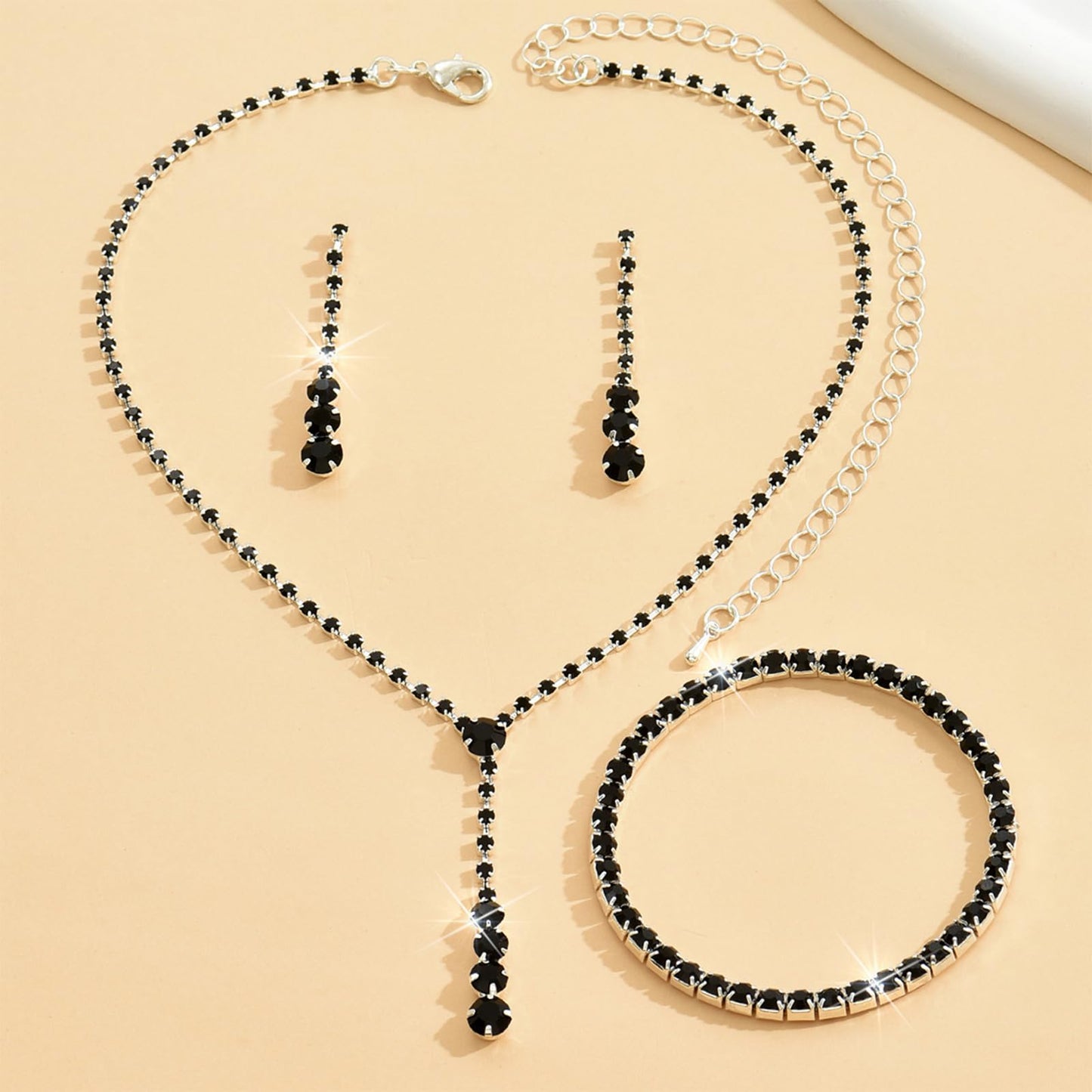 HUASAI Black Wedding Jewelry Sets for Brides Rhinestone Necklace Earrings Bracelet Set Bridal Costume Jewelry for Women Formal W