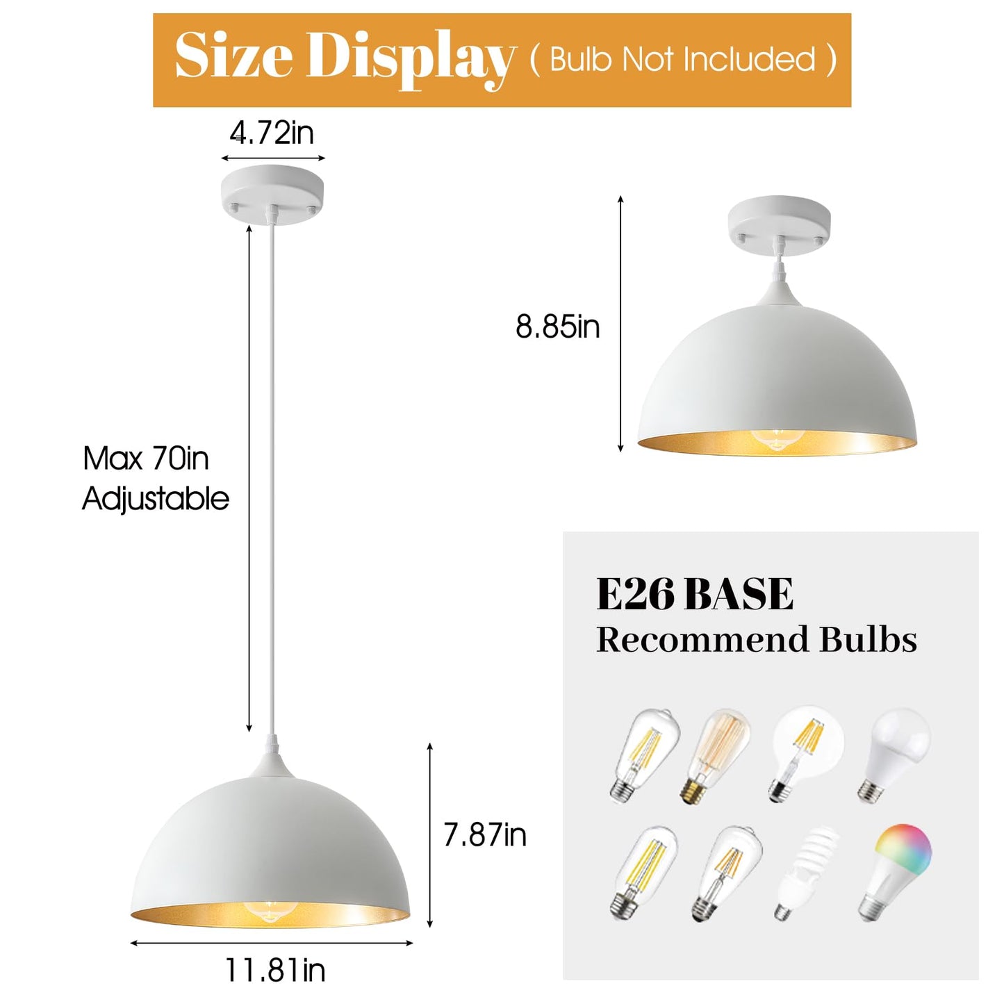 Pindodo White Pendant Light 2 Pack  11.8 Farmhouse Pendant Lights Adjustable Height  Modern Pendant Lighting For Kitchen Island Dining Room Bedroom