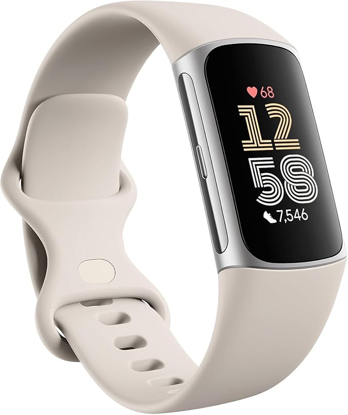 Fitbit Charge 6 Fitness Tracker with Heart Rate, GPS, Premium Membership, Health Tools - Porcelain/Silver, x (Renewed)