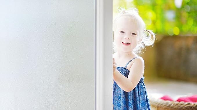 Frosted Window Privacy Film Non-Adhesive Static Cling Bathroom Decorative Stickers Heat Control UV Blocking Opaque Glass Window Coverings Film for Home Front Door Office (35.4 Inch x 6.5 Feet)