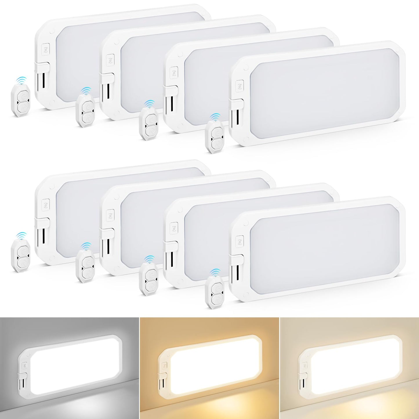 SKYJDM RV LED Interior Lights 1200LM, Dimmable 3000-6500K, 8 Pack, Remote Control, White, Model AC506-RO