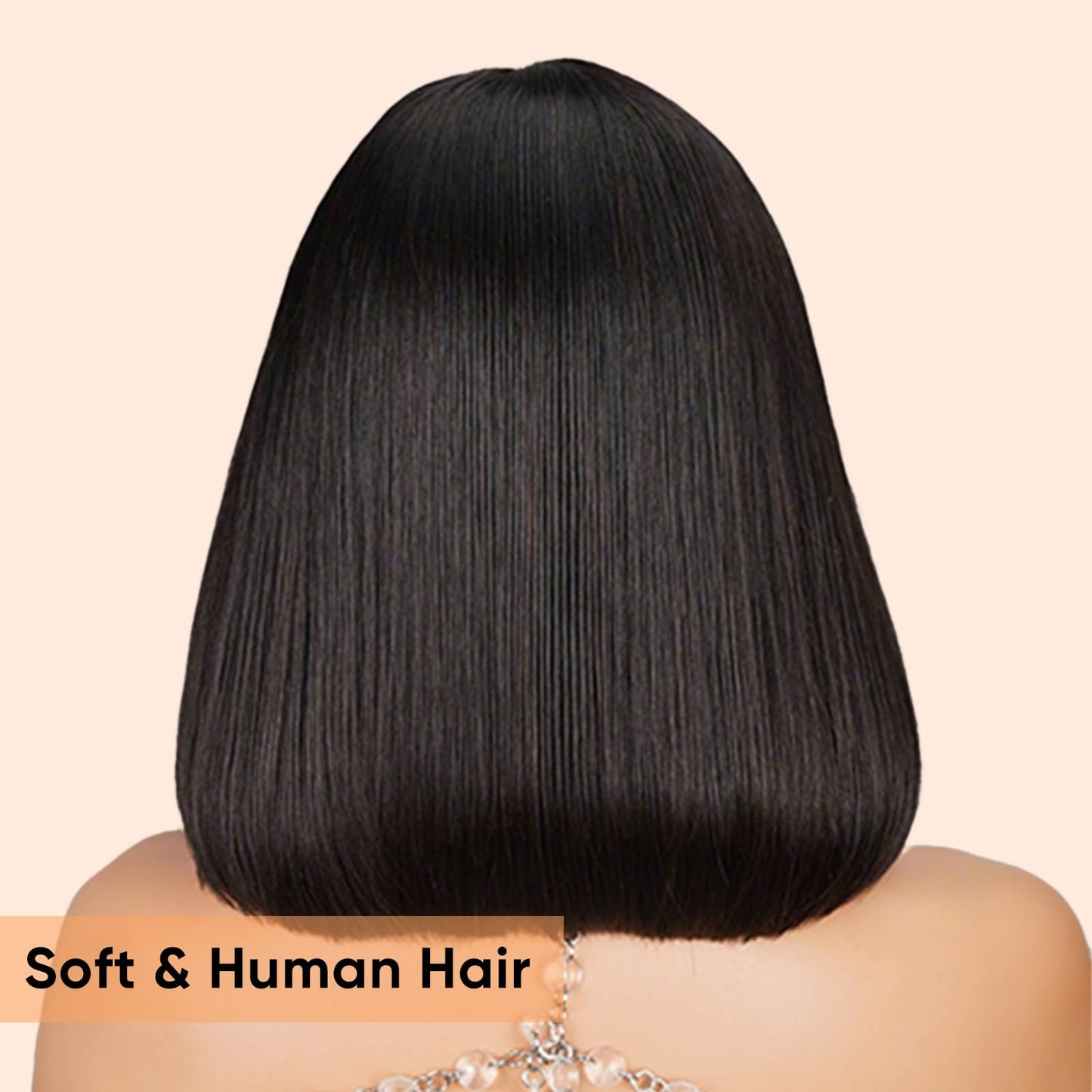 WIGOPARTY Bob Wig Human Hair Glueless - 180% Density Short Straight Wig for Black Women, 4x4 HD Lace Front Pre Plucked & Pre Cut