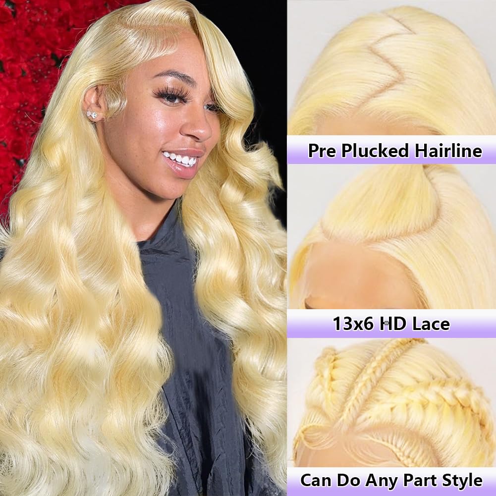 VVPPIL 613 Lace Front Wig Human Hair 200 Density 34 Inch Blonde Wig Human Hair 613 13x6 HD Lace Frontal Wig Blonde Body Wave Lac