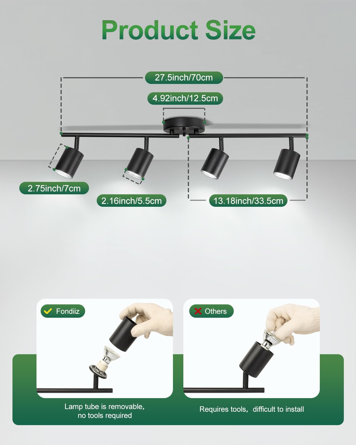 Fondiiz 4 Ways Track Lighting, Rotatable Heads Tracks Light, Track Lightings Fixtures Ceiling with Foldable Arms, Modern Black Tracks Light for Kitchen, Living Room, Hallway(Bulbs Not Included)